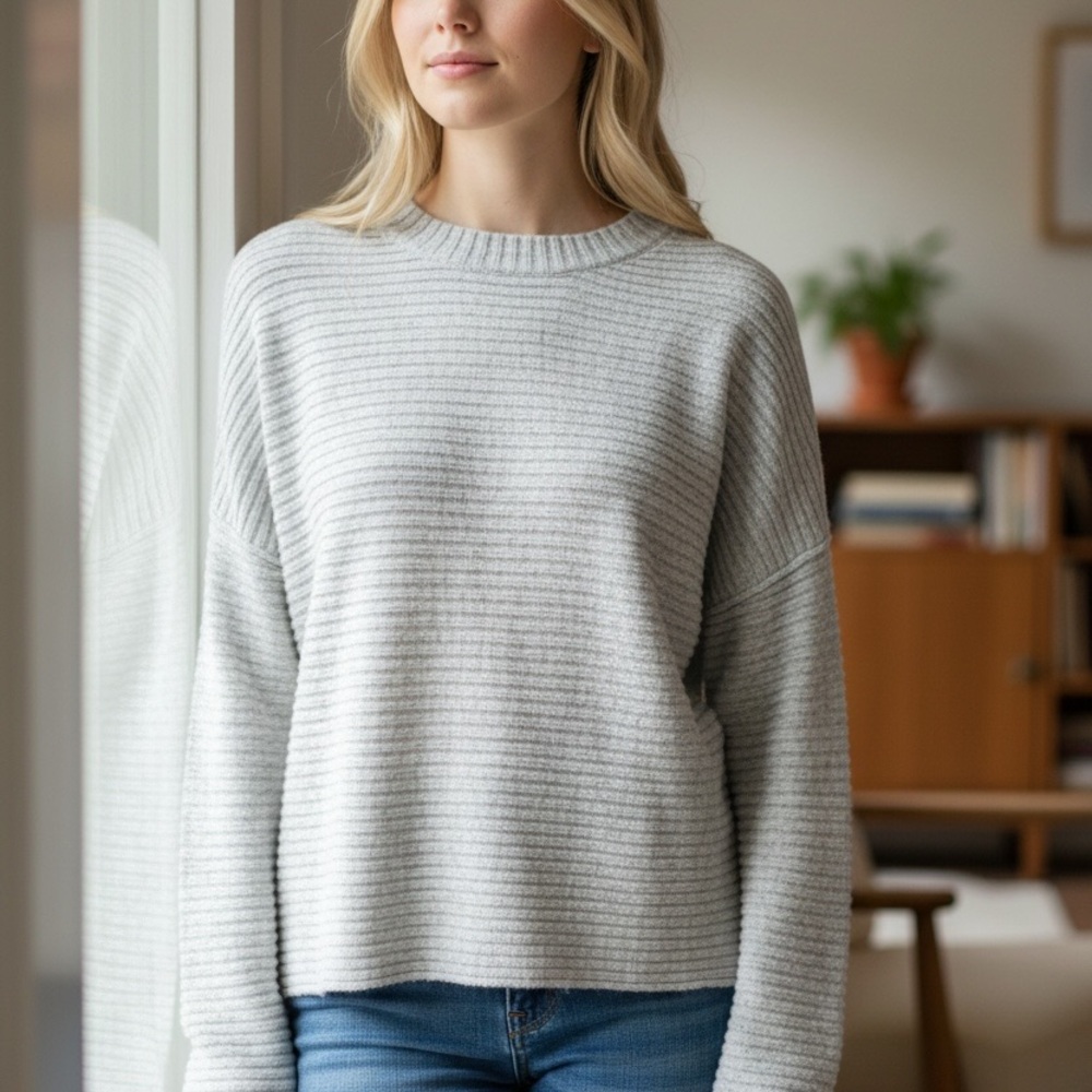 Elie Tahari Light Gray Crew Neck Sweater